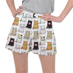 Cat Kitten Seamless Pattern Women s Ripstop Shorts by Salman4z