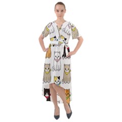 Cat Kitten Seamless Pattern Front Wrap High Low Dress by Salman4z