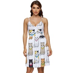 Cat Kitten Seamless Pattern V-neck Pocket Summer Dress  by Salman4z