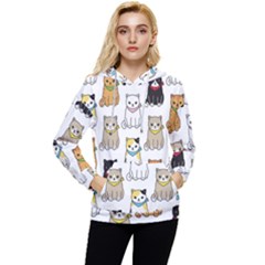 Cat Kitten Seamless Pattern Women s Lightweight Drawstring Hoodie by Salman4z