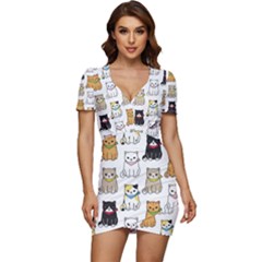 Cat Kitten Seamless Pattern Low Cut Cap Sleeve Mini Dress by Salman4z