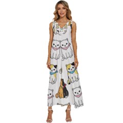 Cat Kitten Seamless Pattern V-neck Sleeveless Loose Fit Overalls by Salman4z