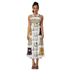 Cat Kitten Seamless Pattern Sleeveless Cross Front Cocktail Midi Chiffon Dress by Salman4z