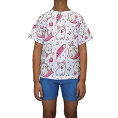 Cute Animal Seamless Pattern Kawaii Doodle Style Kids  Short Sleeve Swimwear by Salman4z