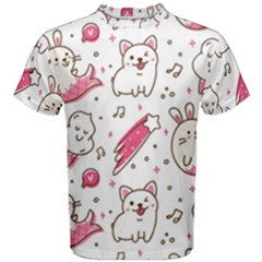 Cute Animal Seamless Pattern Kawaii Doodle Style Men s Cotton Tee by Salman4z