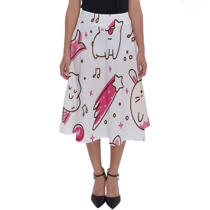 Cute Animal Seamless Pattern Kawaii Doodle Style Perfect Length Midi Skirt