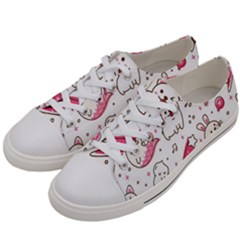 Cute Animal Seamless Pattern Kawaii Doodle Style Women s Low Top Canvas Sneakers by Salman4z