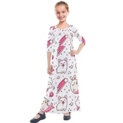 Cute Animal Seamless Pattern Kawaii Doodle Style Kids  Quarter Sleeve Maxi Dress by Salman4z