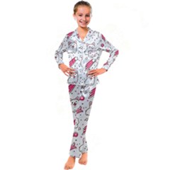 Cute Animal Seamless Pattern Kawaii Doodle Style Kids  Satin Long Sleeve Pajamas Set by Salman4z