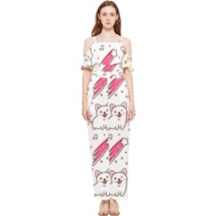 Cute Animal Seamless Pattern Kawaii Doodle Style Draped Sleeveless Chiffon Jumpsuit by Salman4z