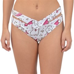 Cute Animal Seamless Pattern Kawaii Doodle Style Double Strap Halter Bikini Bottoms by Salman4z