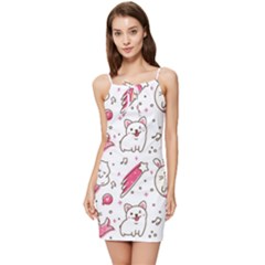 Cute Animal Seamless Pattern Kawaii Doodle Style Summer Tie Front Dress by Salman4z