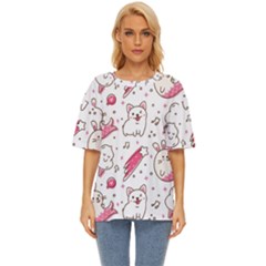 Cute Animal Seamless Pattern Kawaii Doodle Style Oversized Basic Tee by Salman4z