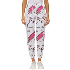 Cute Animal Seamless Pattern Kawaii Doodle Style Women s Cropped Drawstring Pants by Salman4z