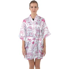 Cute-girly-seamless-pattern Half Sleeve Satin Kimono  by Salman4z