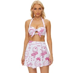 Cute-girly-seamless-pattern Vintage Style Bikini Top And Skirt Set  by Salman4z