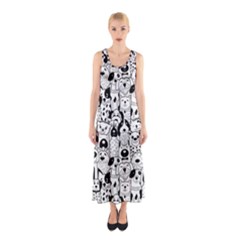 Seamless-pattern-with-black-white-doodle-dogs Sleeveless Maxi Dress by Salman4z