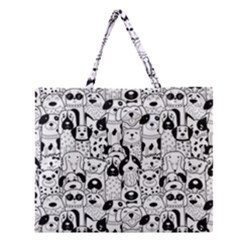 Seamless-pattern-with-black-white-doodle-dogs Zipper Large Tote Bag by Salman4z