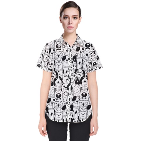 Seamless-pattern-with-black-white-doodle-dogs Women s Short Sleeve Shirt by Salman4z