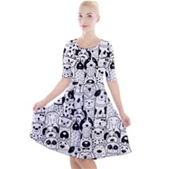 Seamless-pattern-with-black-white-doodle-dogs Quarter Sleeve A-line Dress by Salman4z