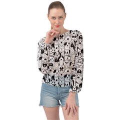 Seamless-pattern-with-black-white-doodle-dogs Banded Bottom Chiffon Top by Salman4z