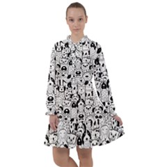 Seamless-pattern-with-black-white-doodle-dogs All Frills Chiffon Dress by Salman4z