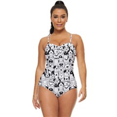 Seamless-pattern-with-black-white-doodle-dogs Retro Full Coverage Swimsuit by Salman4z