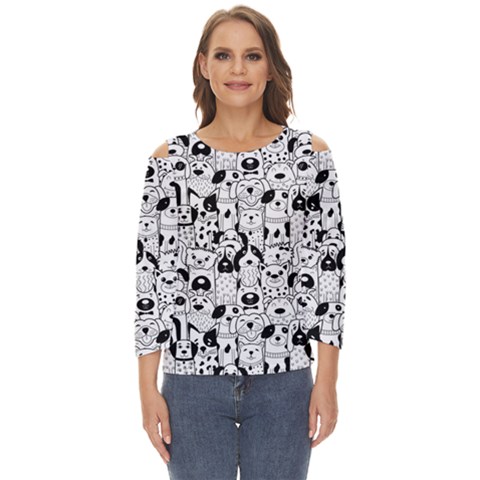 Seamless-pattern-with-black-white-doodle-dogs Cut Out Wide Sleeve Top by Salman4z