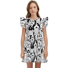 Seamless-pattern-with-black-white-doodle-dogs Kids  Winged Sleeve Dress by Salman4z