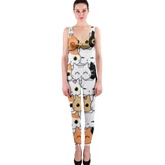 Cute-cat-kitten-cartoon-doodle-seamless-pattern One Piece Catsuit by Salman4z