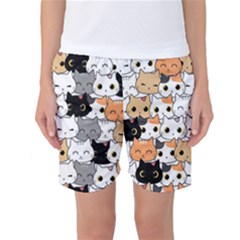 Cute-cat-kitten-cartoon-doodle-seamless-pattern Women s Basketball Shorts by Salman4z