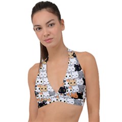 Cute-cat-kitten-cartoon-doodle-seamless-pattern Halter Plunge Bikini Top by Salman4z