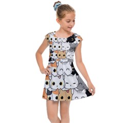 Cute-cat-kitten-cartoon-doodle-seamless-pattern Kids  Cap Sleeve Dress by Salman4z