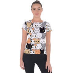 Cute-cat-kitten-cartoon-doodle-seamless-pattern Short Sleeve Sports Top  by Salman4z