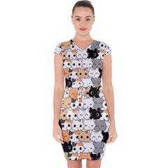 Cute-cat-kitten-cartoon-doodle-seamless-pattern Capsleeve Drawstring Dress  by Salman4z