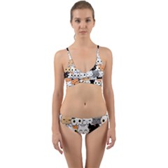 Cute-cat-kitten-cartoon-doodle-seamless-pattern Wrap Around Bikini Set by Salman4z