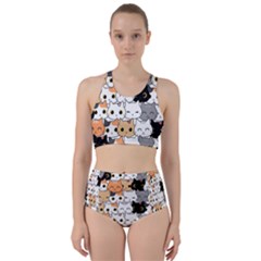 Cute-cat-kitten-cartoon-doodle-seamless-pattern Racer Back Bikini Set by Salman4z