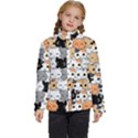 Cute-cat-kitten-cartoon-doodle-seamless-pattern Kids  Puffer Bubble Jacket Coat View1