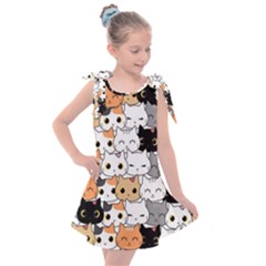 Cute-cat-kitten-cartoon-doodle-seamless-pattern Kids  Tie Up Tunic Dress by Salman4z