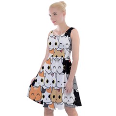 Cute-cat-kitten-cartoon-doodle-seamless-pattern Knee Length Skater Dress by Salman4z