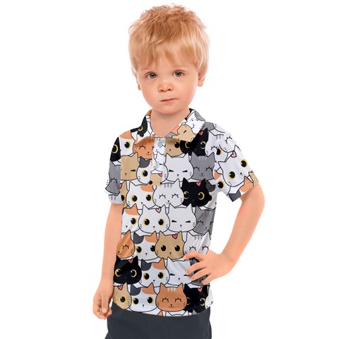 Cute-cat-kitten-cartoon-doodle-seamless-pattern Kids  Polo Tee by Salman4z