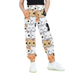 Cute-cat-kitten-cartoon-doodle-seamless-pattern Kids  Elastic Waist Pants by Salman4z