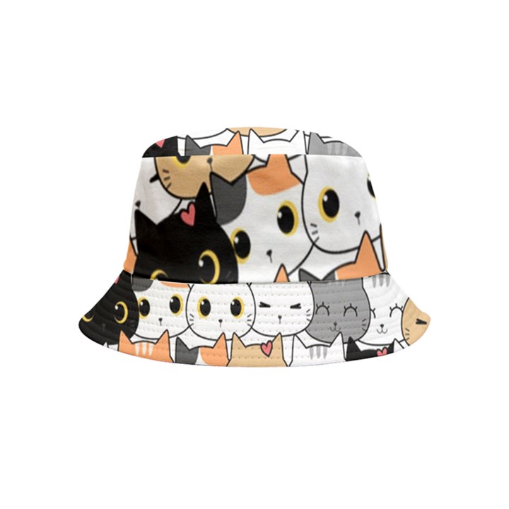 Cute-cat-kitten-cartoon-doodle-seamless-pattern Inside Out Bucket Hat (Kids)