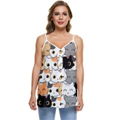 Cute-cat-kitten-cartoon-doodle-seamless-pattern Casual Spaghetti Strap Chiffon Top by Salman4z