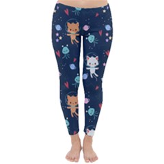 Cute-astronaut-cat-with-star-galaxy-elements-seamless-pattern Classic Winter Leggings by Salman4z