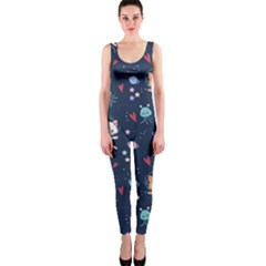 Cute-astronaut-cat-with-star-galaxy-elements-seamless-pattern One Piece Catsuit by Salman4z