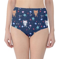 Cute-astronaut-cat-with-star-galaxy-elements-seamless-pattern Classic High-waist Bikini Bottoms by Salman4z