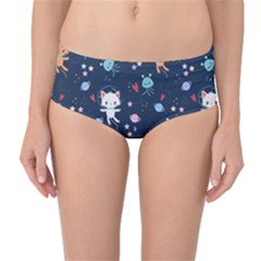 Cute-astronaut-cat-with-star-galaxy-elements-seamless-pattern Mid-waist Bikini Bottoms by Salman4z