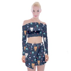 Cute-astronaut-cat-with-star-galaxy-elements-seamless-pattern Off Shoulder Top With Mini Skirt Set by Salman4z