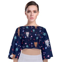 Cute-astronaut-cat-with-star-galaxy-elements-seamless-pattern Tie Back Butterfly Sleeve Chiffon Top by Salman4z